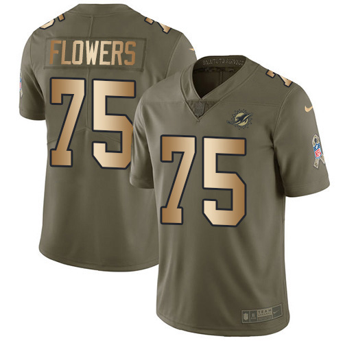 Nike Miami Dolphins #75 Ereck Flowers Olive Gold Youth Stitched NFL Limited 2017 Salute To Service Jersey->youth nfl jersey->Youth Jersey